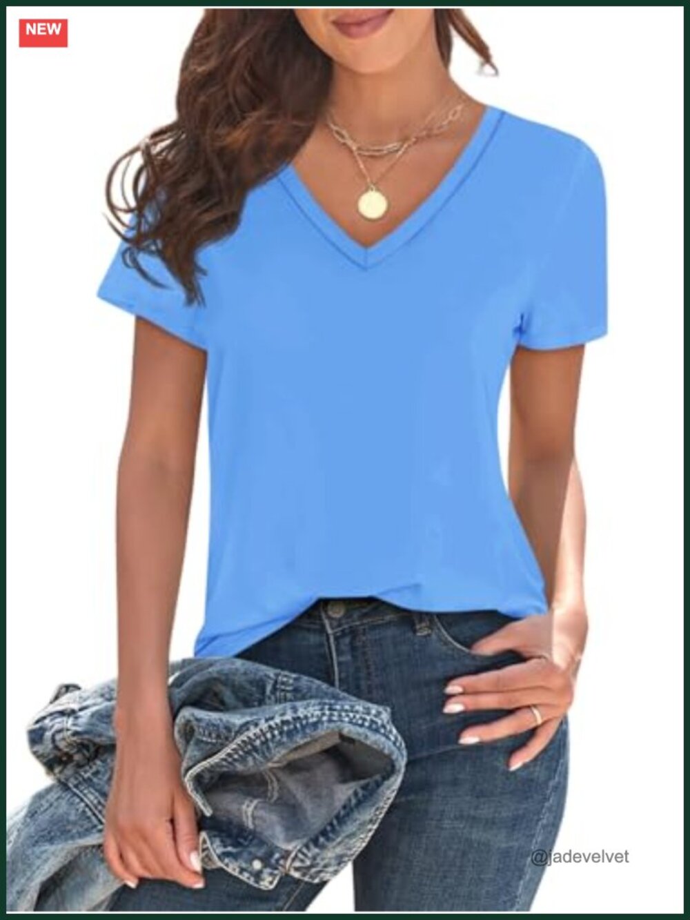Womens V Neck Short Sleeve Loose Fit Tunic Tee Lightweight Non-Sheer Summer Top